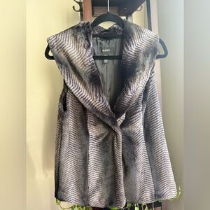 Alfani Faux Fur Vest in Black and Gray